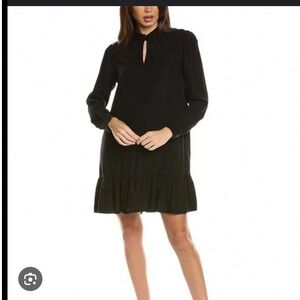 Michael Stars Kita Black Long Sleeve Woven Shift Dress XS NWT Rayon Ruffle Hem